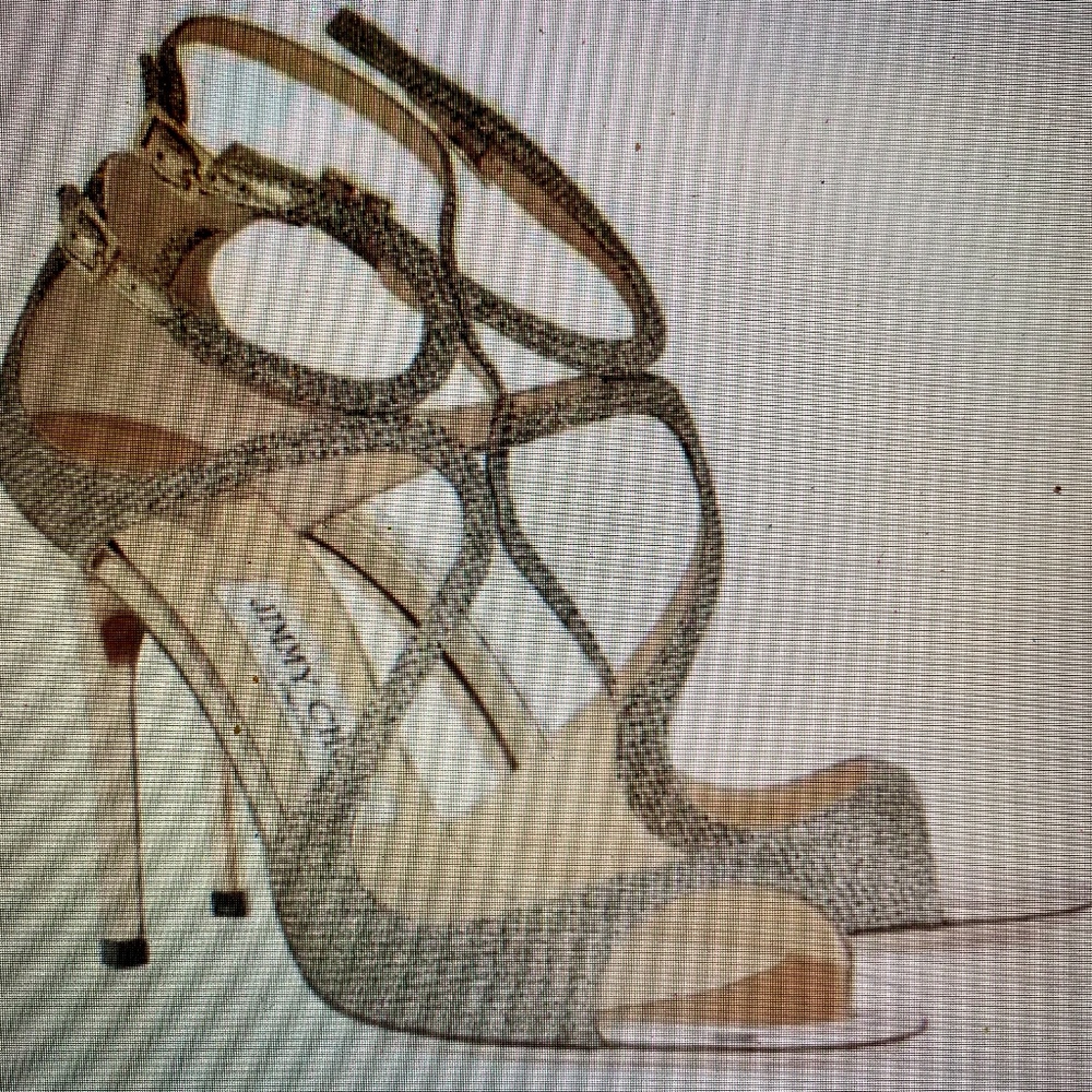 Jimmy Choo Lame Sandals, Size 37 Light Bronze